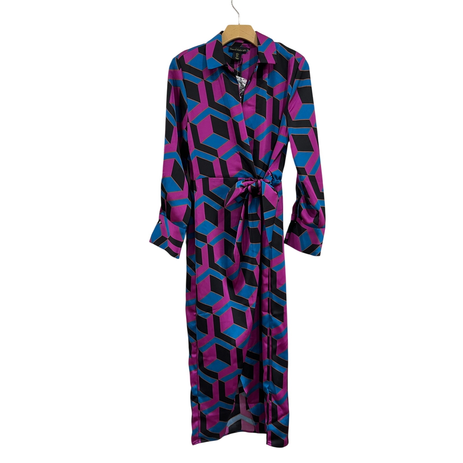 House Of Harlow 1960 Satin Wrap Maxi Dress Geometric Print Nwt Sz Small